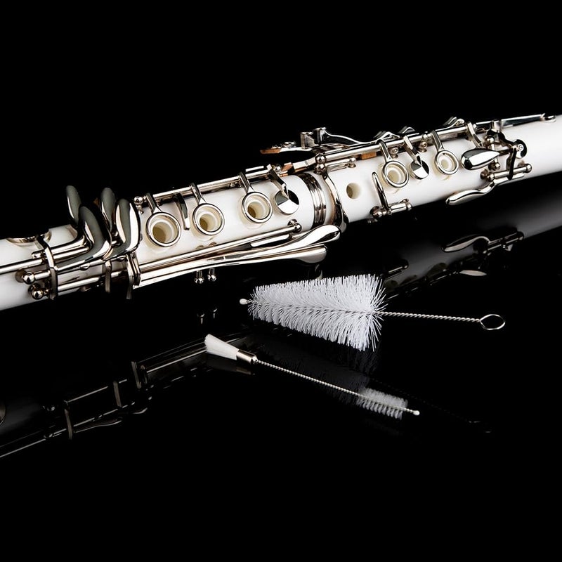Glory GLYCLAWH Professional Ebonite Bb Clarinet with 10 Reeds, Stand, Hard Case, Cleaning Cloth, Mouthpiece Brush and Pad Brush,White/Silver - Image 5